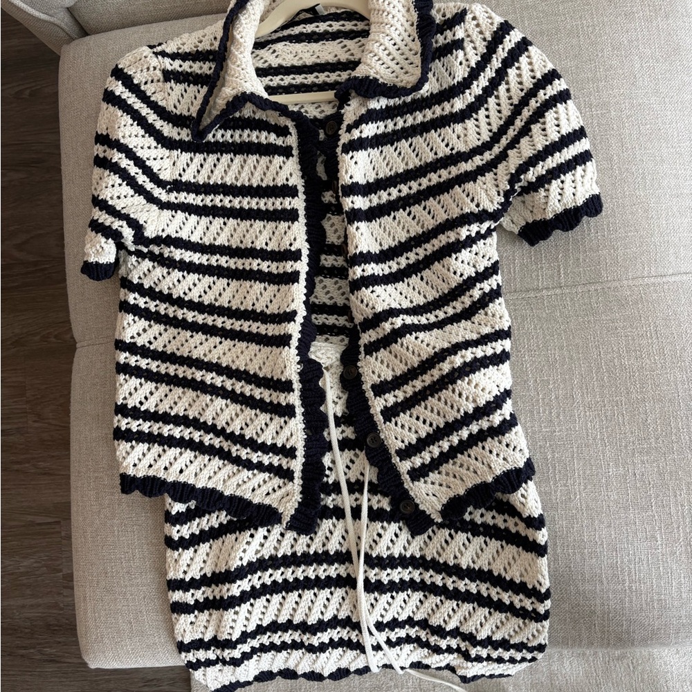 Striped navy and White crochet Cover-Up
